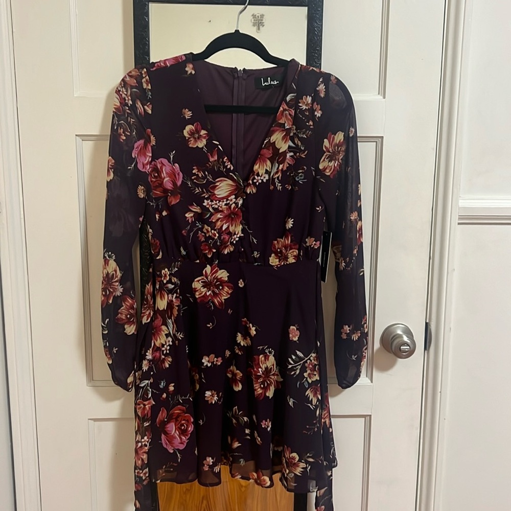 Always Yours Plum Purple Floral Print Long Sleeve Skater Dress